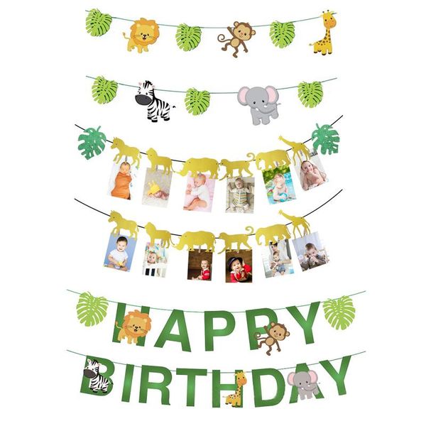 

party decoration chicinlife jungle animal happy birthday banner kids boy girl 1st po safari bunting garland baby shower supplie