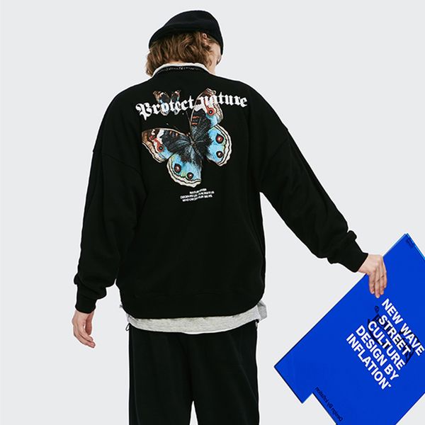 

new ss 2021 color butterfly print hip hop streetwear fashion harajuku hoodie swatshirt loose autumn winter pullover men cotton 5z8c, Black