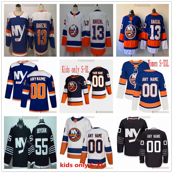 

custom 2021 men women kids youth hockey 13 mathew barzal johnny boychuk sebastian aho john tavares ilya sorokin brock nelson andrew ladd ebe, Black;red