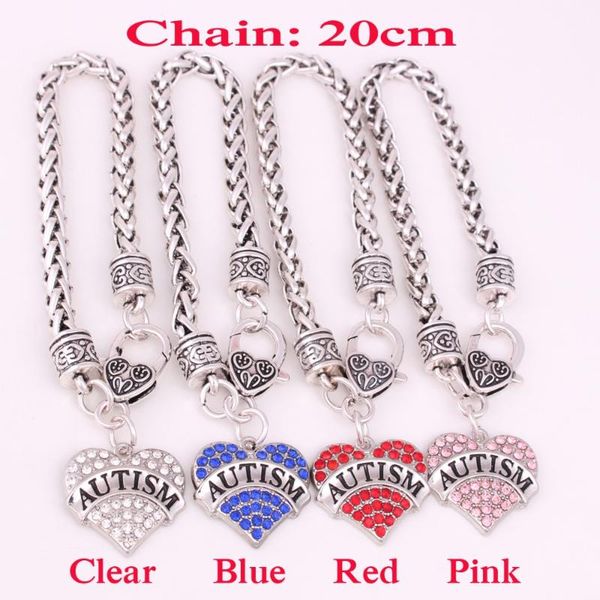 

charm bracelets autism hope awareness sign crystal heart with 20cm wheat chain lobster claw bracelet soldier jewelry, Golden;silver