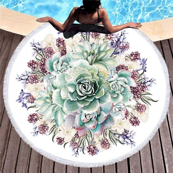 

towel plant printed big round beach for adults microfiber 150cm summer swimwear women large cover up bath toalla mat