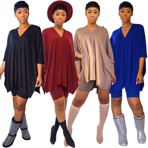 

women's tracksuits 2021 women sets loose summer v-neck t-shirt+shorts suit two piece set night club party 2 pcs sportswear street suits, Gray