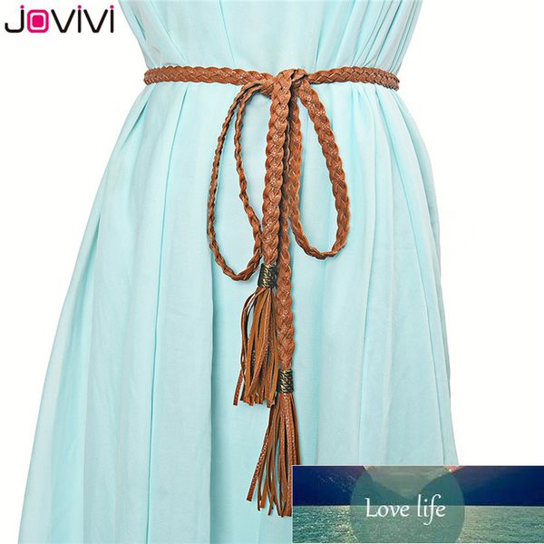 

jovivi 180cm women ladies braided belt pu leather tassel thin waist tassles rope belts waistband fashion summer dress decor belt factory pri, Black;brown