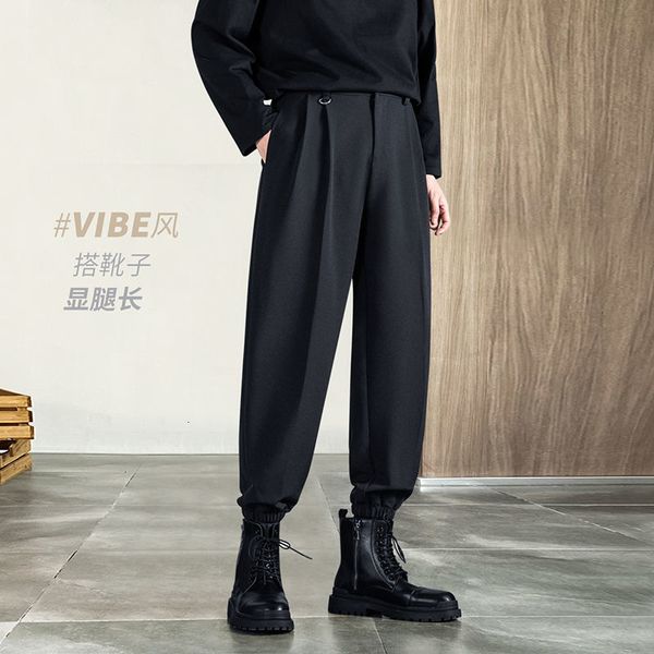 

2021 spring casual men's fashion solid color business society mens suit style straight pants men m-3xl d83s, Black