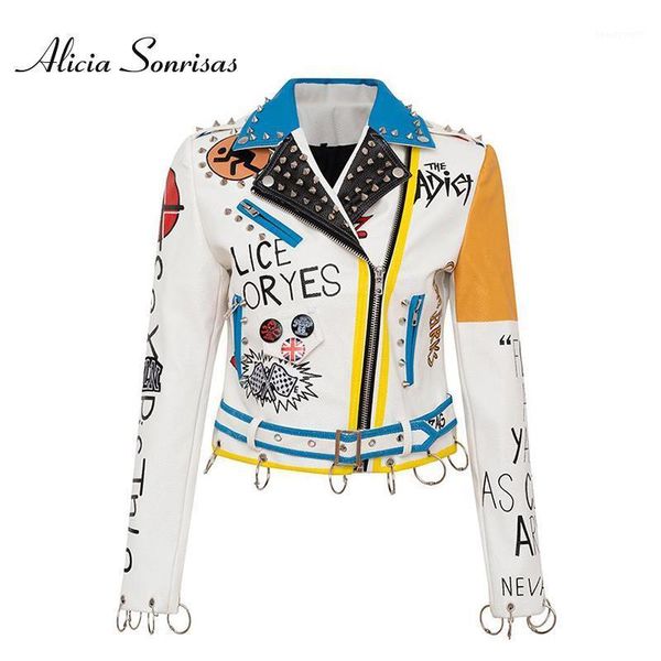 

spring pu street hipster short women's motorcycle leather jacket female long sleeve graffiti moto biker coat as28820 & faux, Black