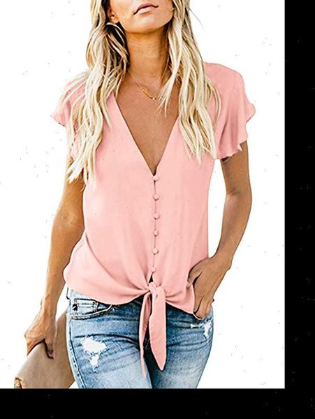 

plus size s 2xl 2021 fashion womens half shirts deep v neck ruffle sleeve tunic ladies summer loose shirts blouse, White