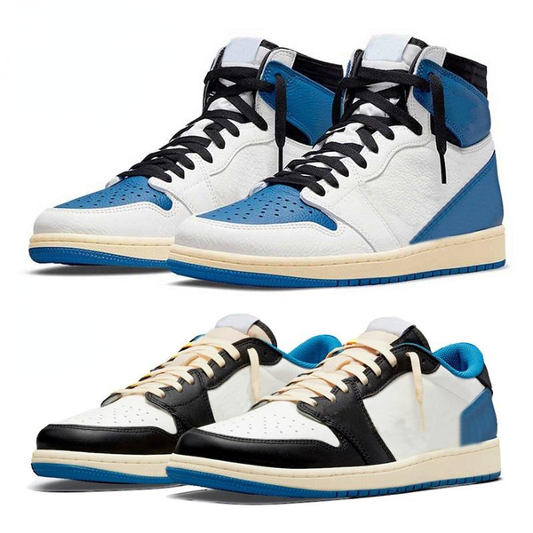 

travis scotts x fragment jumpman 1 men's basketball shoes high low cut og sp army blue dm7866-140 dh3227-105 men's and women'