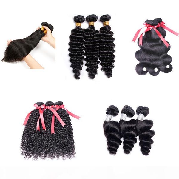 

viya straight body deep loose curly unprocessed brazilian hair peruvian malaysian indian human hair weaves dyeable one piece as sample, Black