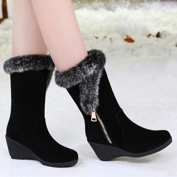 

swonco cunhas fur to rabbit's snow from women's winter boots shoes r739, Black
