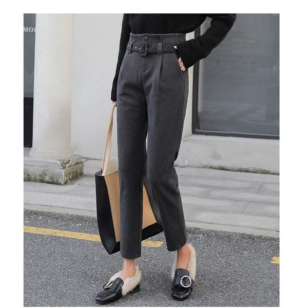 

women's pants & capris jujuland winter thicken women pencil plus size wool female autumn high waist loose trousers 9906, Black;white