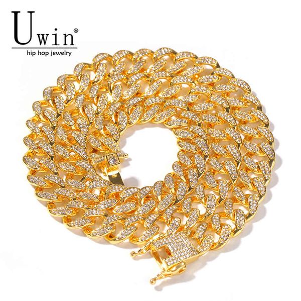 

uwin 13mm cuban miami link rhinestones necklace chain full bling punk choker bling charms hiphop jewelry x0509, Black