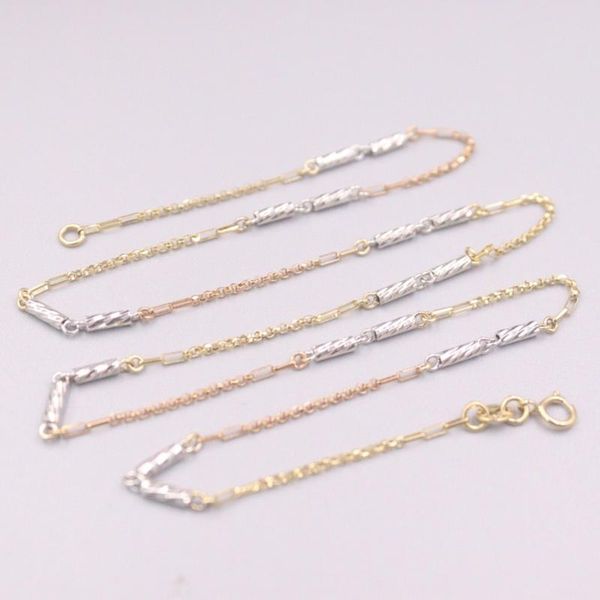 

chains pure 18k multi-tone gold chain 2mm long tube beads cable rolo link necklace 18inch / 4g stamped au750 for woman gift, Silver
