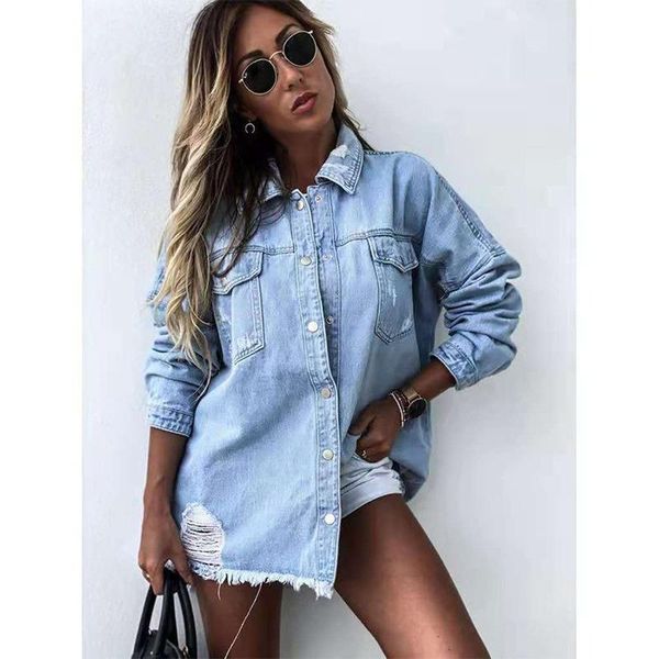 

women's jackets women denim coat mid-length ripped loose bat sleeve ladies jacket solid color autumn winter outdoor fashion, Black;brown