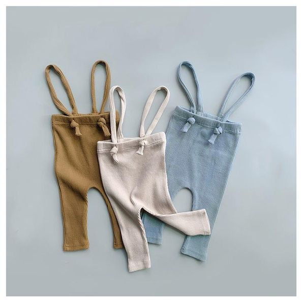 

new born trousers ribbed cotton leggings for baby girl knitted overalls infant boys strap pants 3 colors 2021 spring new arrival, Blue