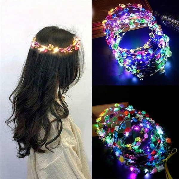 

1pcs led flower crown adjustable flower wreath headband headpiece headdress for women wedding random