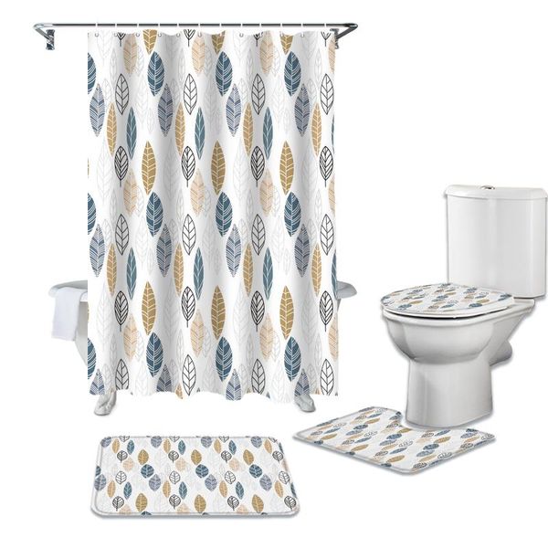 

leaves waterproof bathroom curtain durable shower curtains set rugs toilet lid cover bath mat