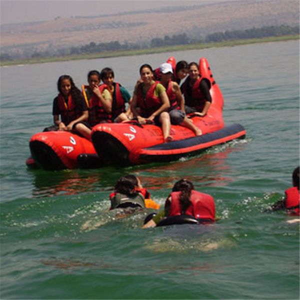 

0.9mm shark inflatable flying fish tube 3/6/10 riders towable water floating inflatable banana boat with air pump