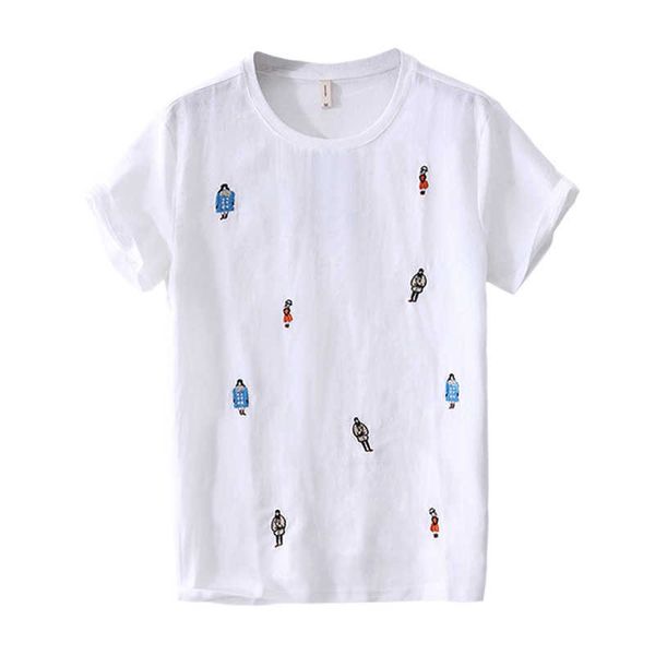 

mens graphic tees summer short sleeve cotton linen splice t shirt o-neck casual cartoon tshirts male print clothing 210601, White;black