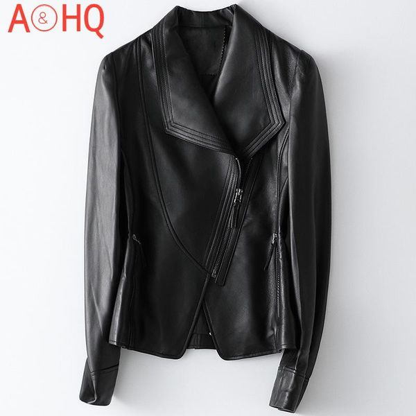 

women's leather & faux office lady motorcycle jacket women genuine natural sheepskin real coat black female 2021 spring short outwear