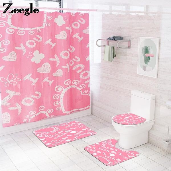 

bath mats valentine's day home decor mat and shower curtain set bathroom with polyester waterproof toilet rug