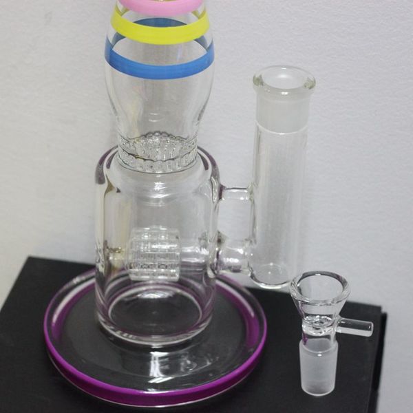 Renk Yüzük Cam Bong Yağ Teçhizatları Su Bongs Sigara Hookahlar Çift Oda 4 Roket UFO Percolator Dab Teçhizat Boruları 5 Renk