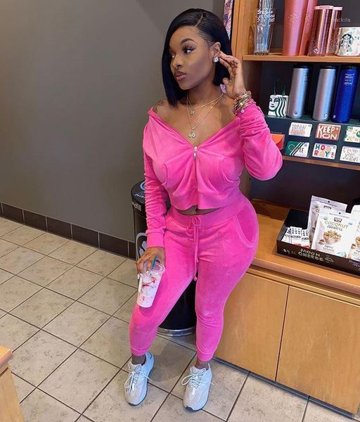 

winter women's casual solid-color korean velvet with a cap and zipper pocket long sleeve two-piece set tracksuits, Gray