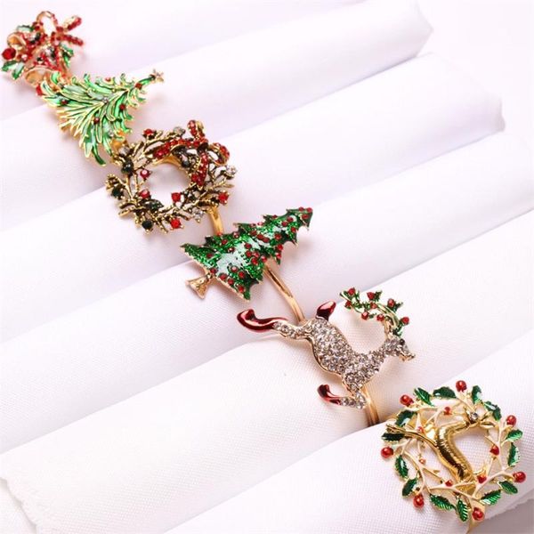 

napkin rings 6pc reindeer wreath christmas metal inlaid buckle ring for holiday wedding banquet dinner party decoration