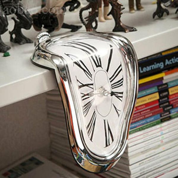 

wall clocks hanging art design style distorted clock melting time warp roman number book shelf desk decor gift