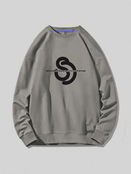 

men slogan graphic pullover o6l4#, Black