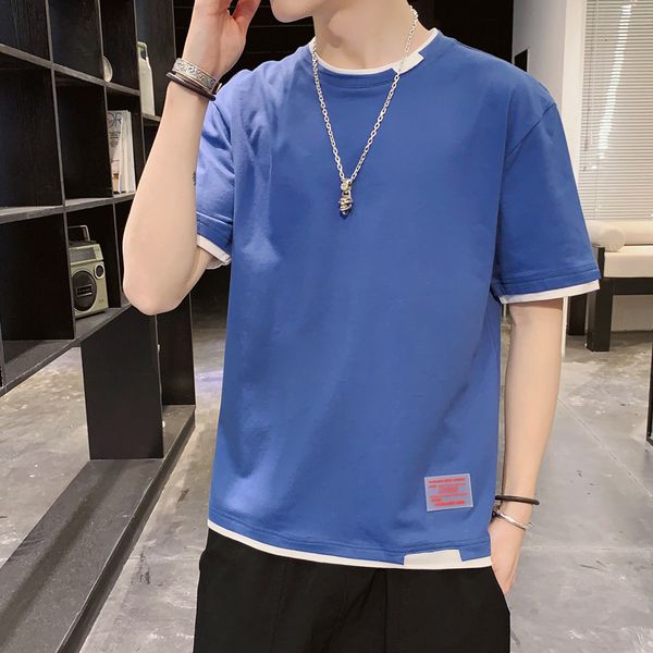 

fks918 men's short sleeve 2021 new summer vacation two piece trend t-shirt, White;black