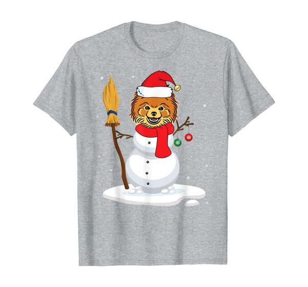 

pomeranian snowman with noel costume dancing sweeping snow t-shirt, White;black