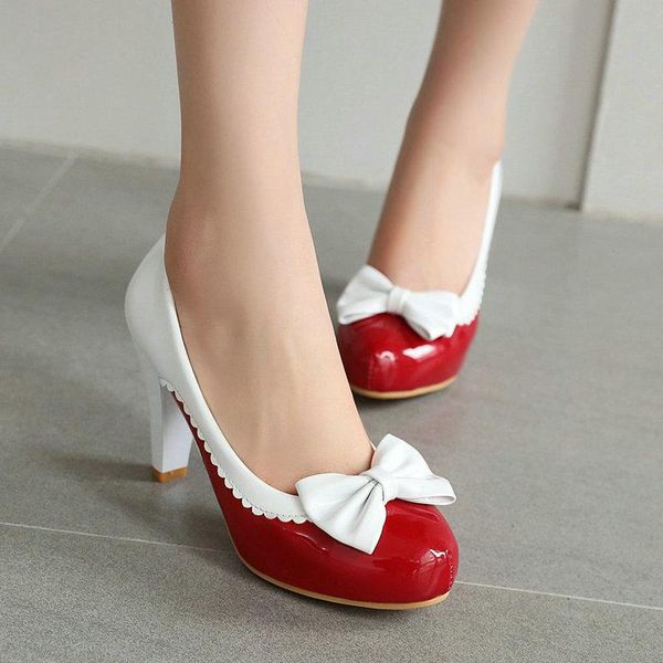 

dress shoes ippeum spring and autumn shallow mouth single women thick heel high heels round toe bow ladies, Black
