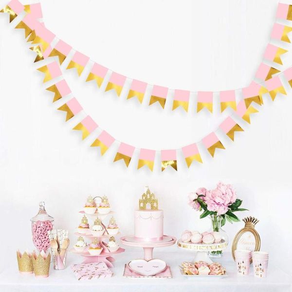 

party decoration 39.4ft gold and pink banner decorations fishtail paper bunting banners hanging flags streamers for baby shower decor