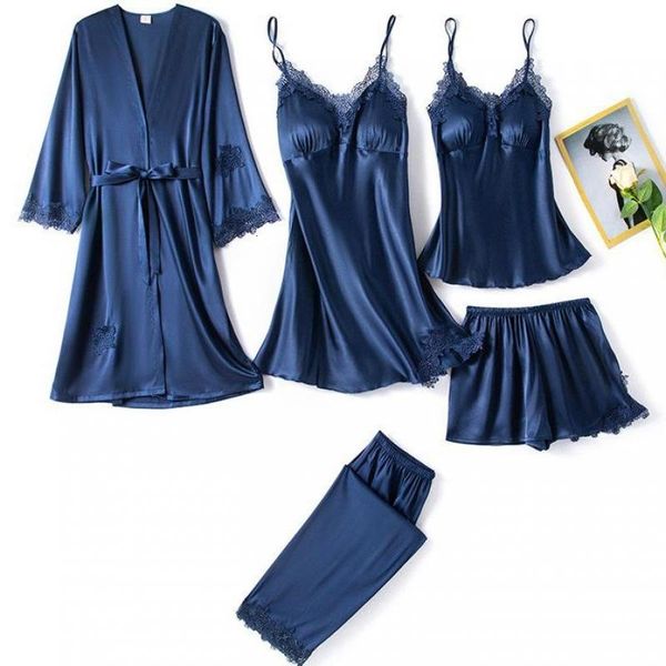 

women's sleepwear pajamas pour femme pj's satin full slip lace home clothes women nightwear sleep set v-neck intimate lingerie kim, Black;red