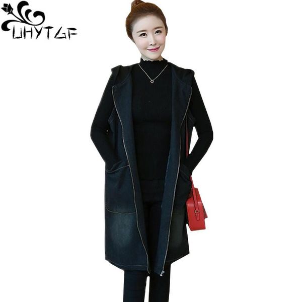 

women's vests uhytgf oversized spring autumn denim jacket waistcoat vest female loose plus size knit hooded jeans women tide 227, Black;white