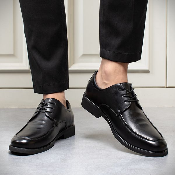 

men leather dress shoes formal elegant classic business wedding social male fashion flat derby footwear party lace up, Black