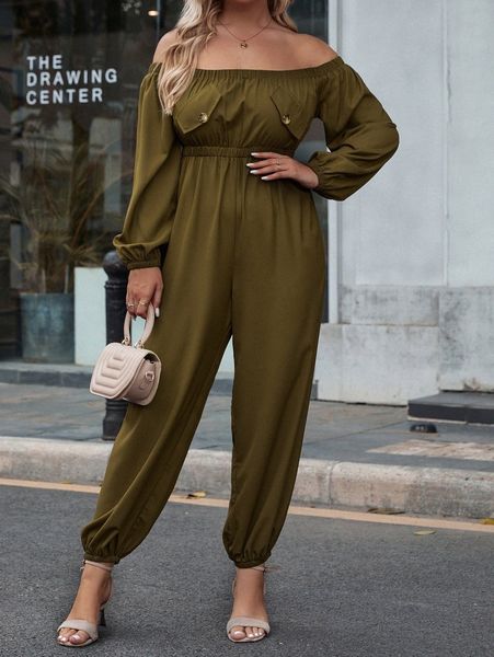 

plus off shoulder flap detail jumpsuit 29gu#, Black