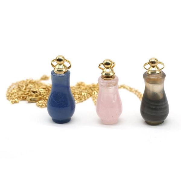 

pendant necklaces natural stone perfume bottle necklace vase shaped agate rose quartz charms for elegant women love romantic gift 18x40mm, Silver