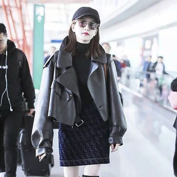 

leather jacket tailless fish coat women's 2021 autumn and winter fashion black short loose lapel motorcycle
