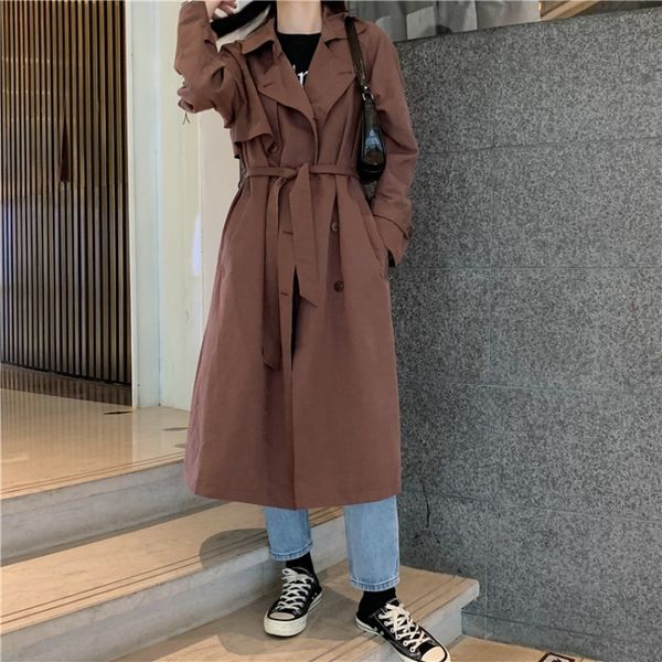 

female double wing sleeve straight stylish bandage korean jacket outwear mo3k, Tan;black