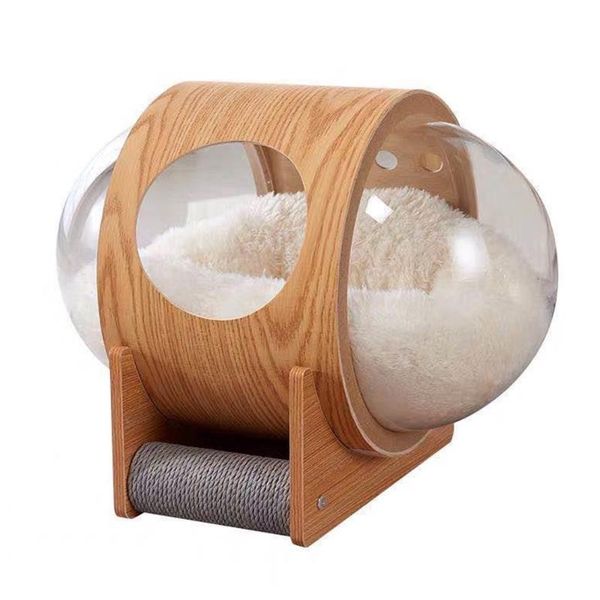 

cat beds & furniture acrylic transparent pet house space wooden starry sky ufo winter warm cats and dogs four seasons bed with mat gift