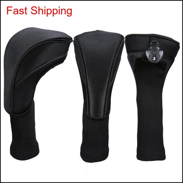 

3pcs black golf head covers driver 1 3 5 fairway wood headcovers long neck knit protective cover fairway driver jllxek yyysports