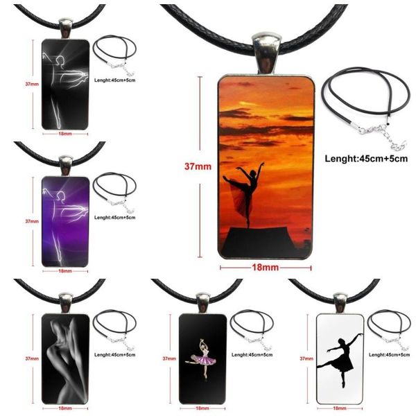 

pendant necklaces design fashion vintage glass women rectangle necklace pendants for children ballet dancer silhouette dancing s, Silver