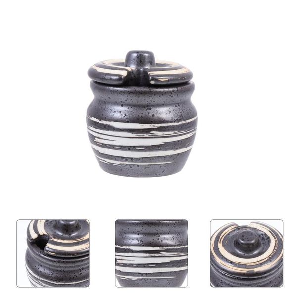 

bowls 1pc ceramic condiment pot seasoning holder mustard cup sushi candy (black)