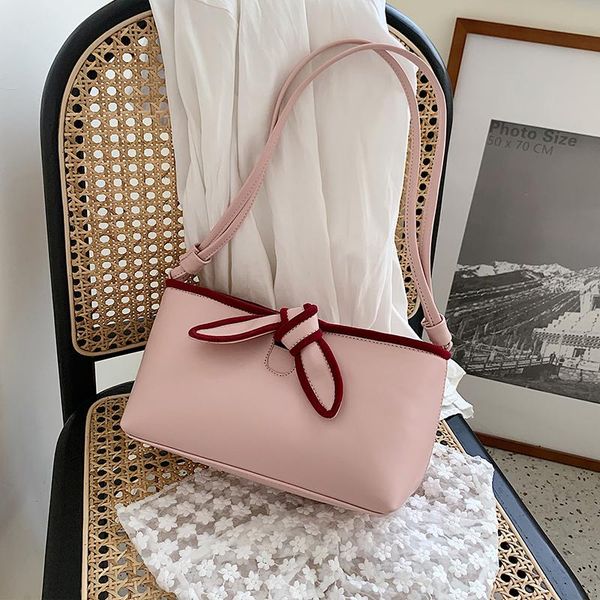 

contrast color bow tote bag 2021 fashion new high-quality pu leather women's designer handbag travel shoulder bags armpit bag