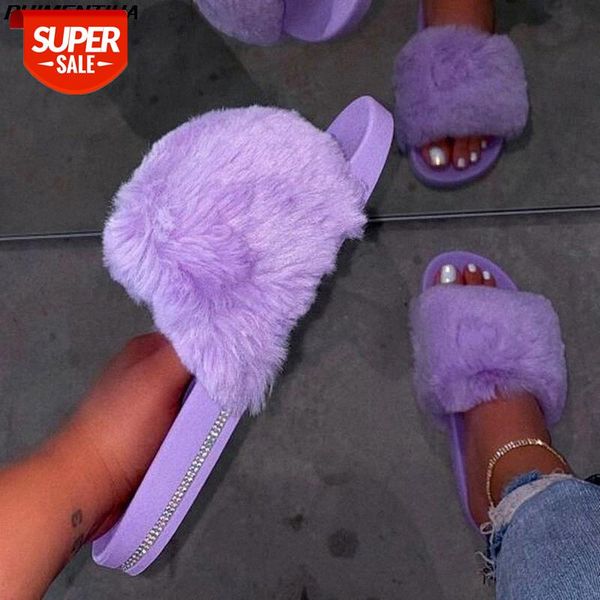 

puimentua fur slippers women real fox fur slides home furry flat sandals female cute fluffy house shoes woman brand luxury 2020 #nw1d, Black