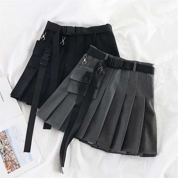 

heliar women pleated a-line mini wide leg outwear saches spring skirts with pockets 210311, Black