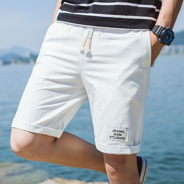 

men's shorts summer linen solid color loose breathable beach pants clothing plus size casual, White;black