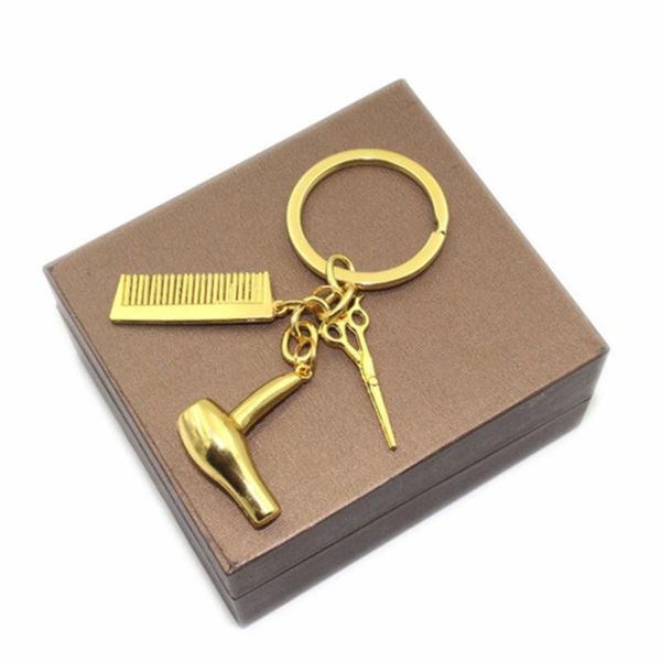 

keychains decorative hairdressers gift comb scissors hair dryer car-styling interior accessories car pendant key rings, Silver