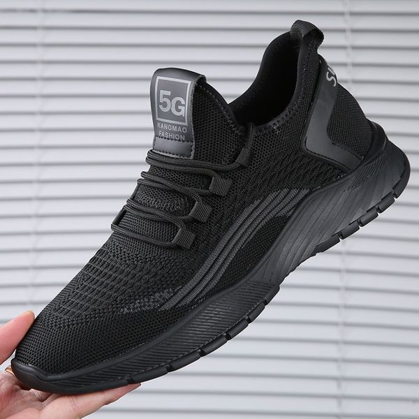 

men's spring breathable 2021 running sports casual flying woven light mesh shoes fashion, Black